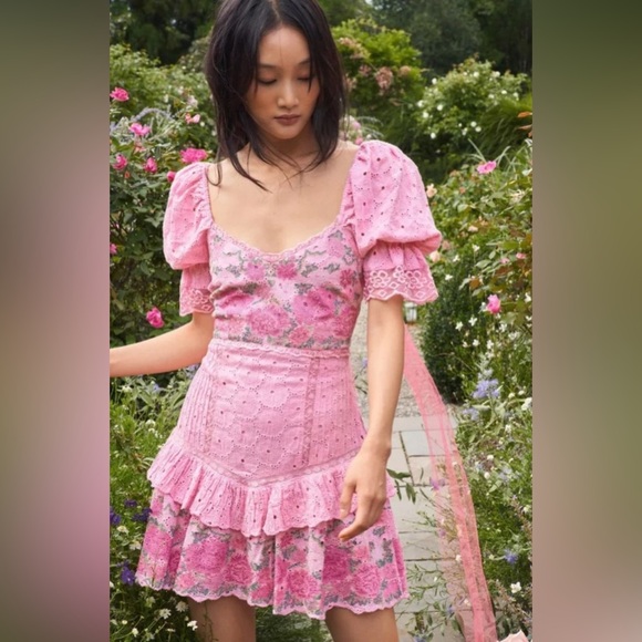 NWT - LOVE SHACK FANCY - THRESSEY DRESS IN FROSTED BERRY SIZE: 12 - Picture 2 of 16